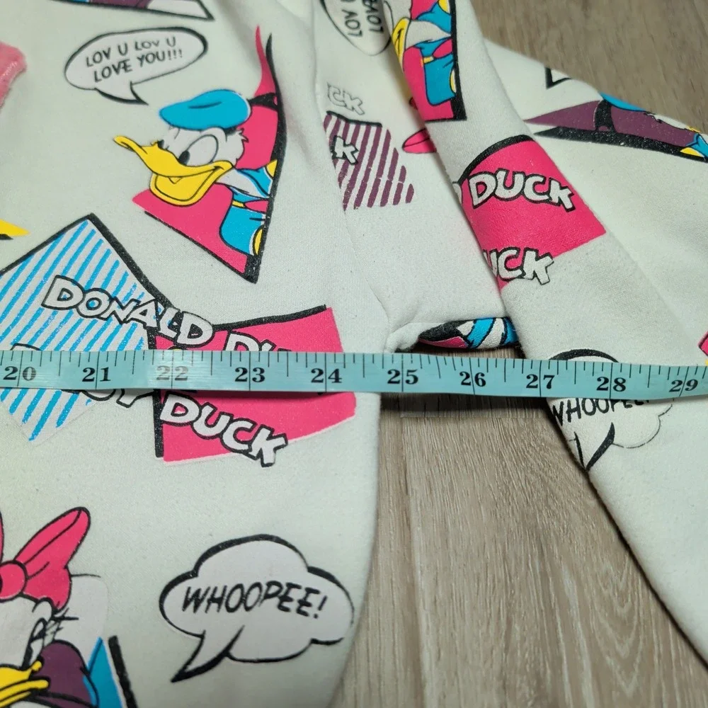 Rare Vintage Y2K Donald Daisy Duck Comic Print Sweatshirt Fang! Patch XL Pockets